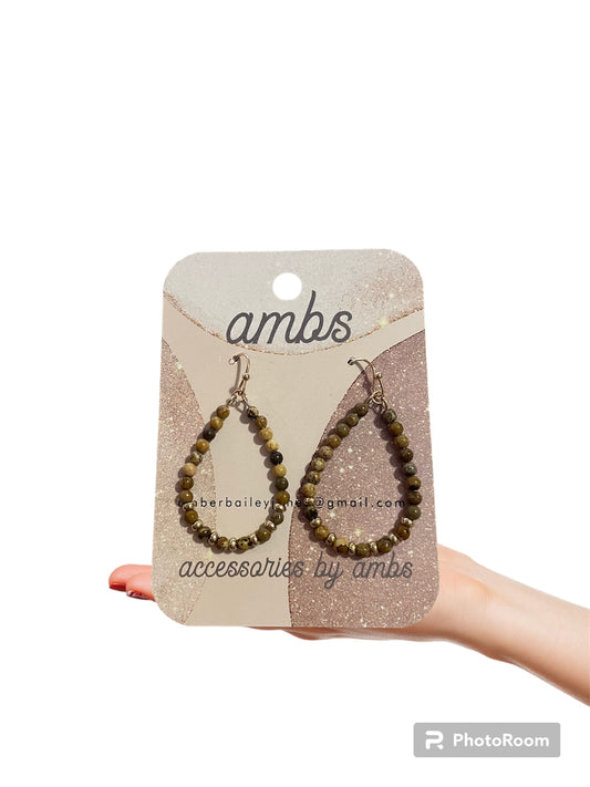 Small wooden and gold bead teardrop hoops