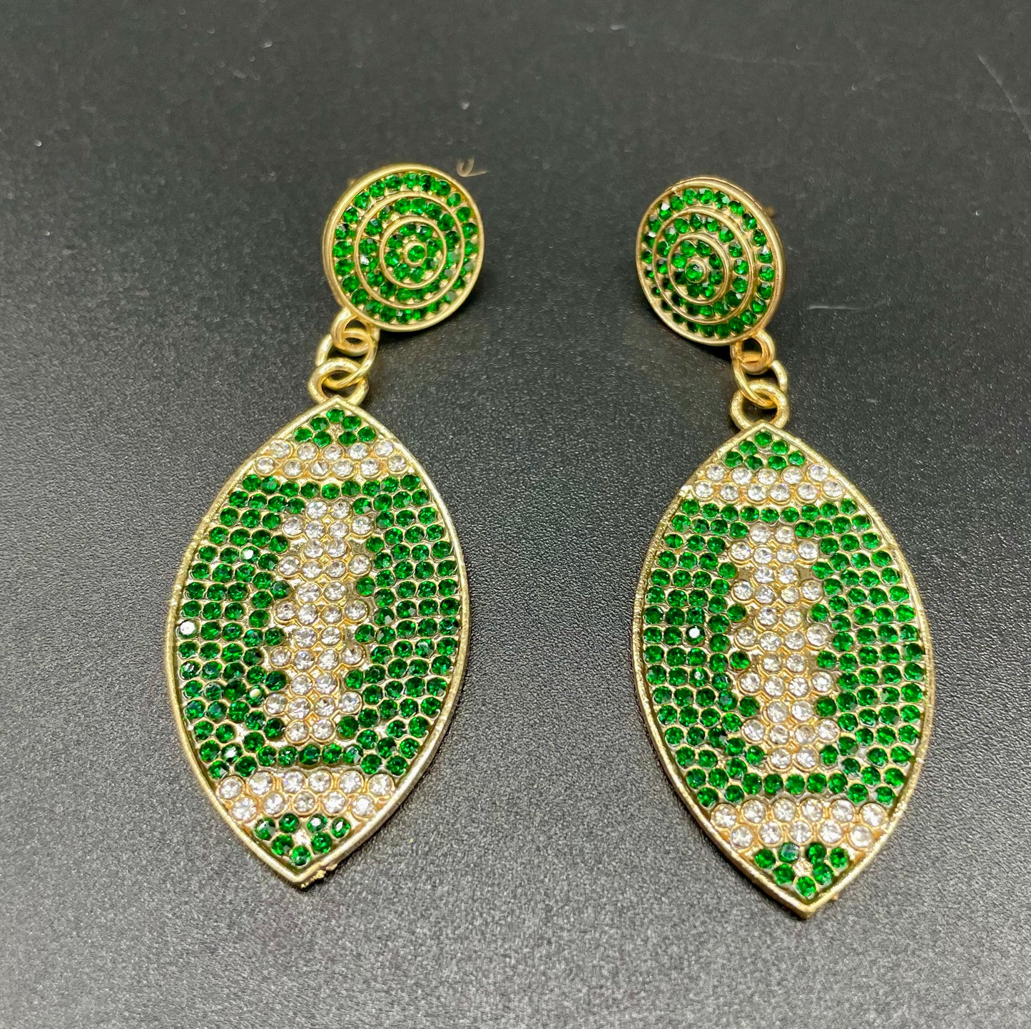 Green Football Bling Earrings