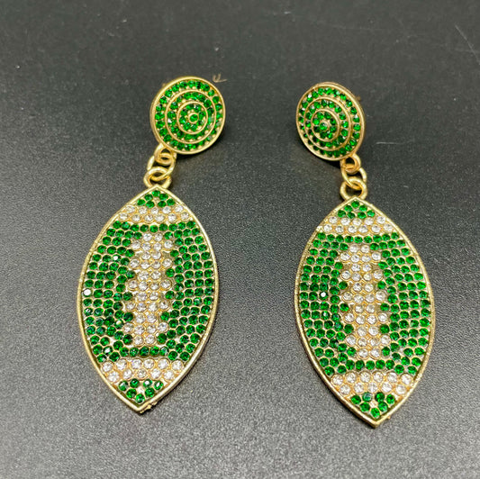 Green Football Bling Earrings