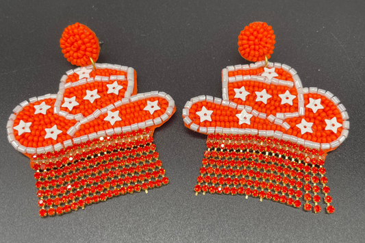 Orange and White Cowgirl Hat Earrings