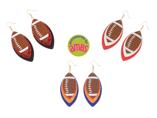 Red and Black Glitter Football Earrings