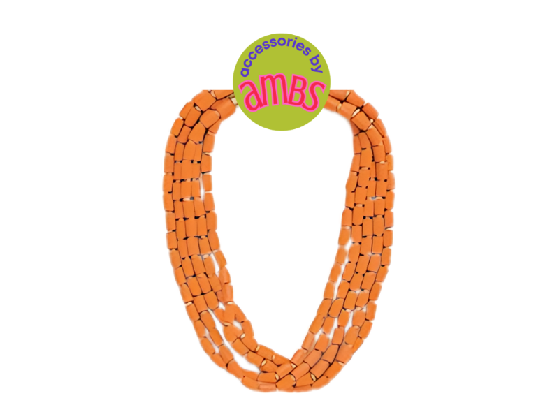 5 Strand Orange Wooden Beaded Necklace