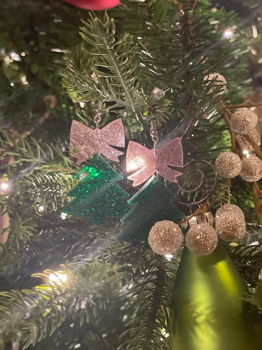 Pink Bow Tree Earrings