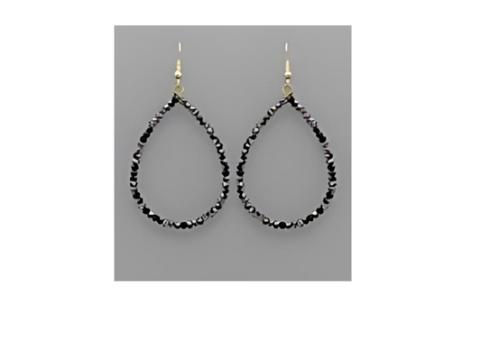 Black Bead Teardrop Earrings