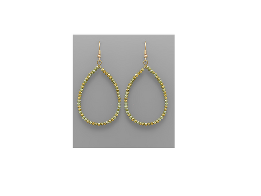 Olive Bead Teardrop Earring