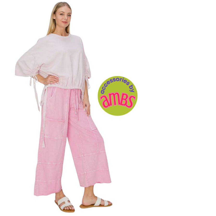 Mineral Wash Wide Leg Cropped Pants