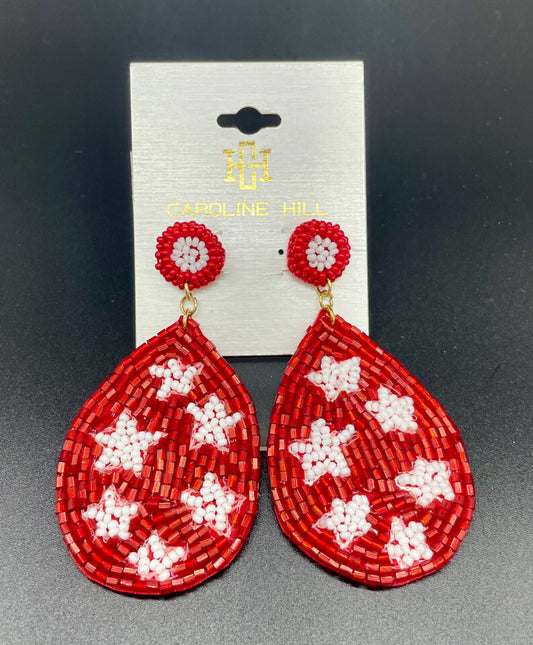 Red and White Teardrop Seed Bead Earrings