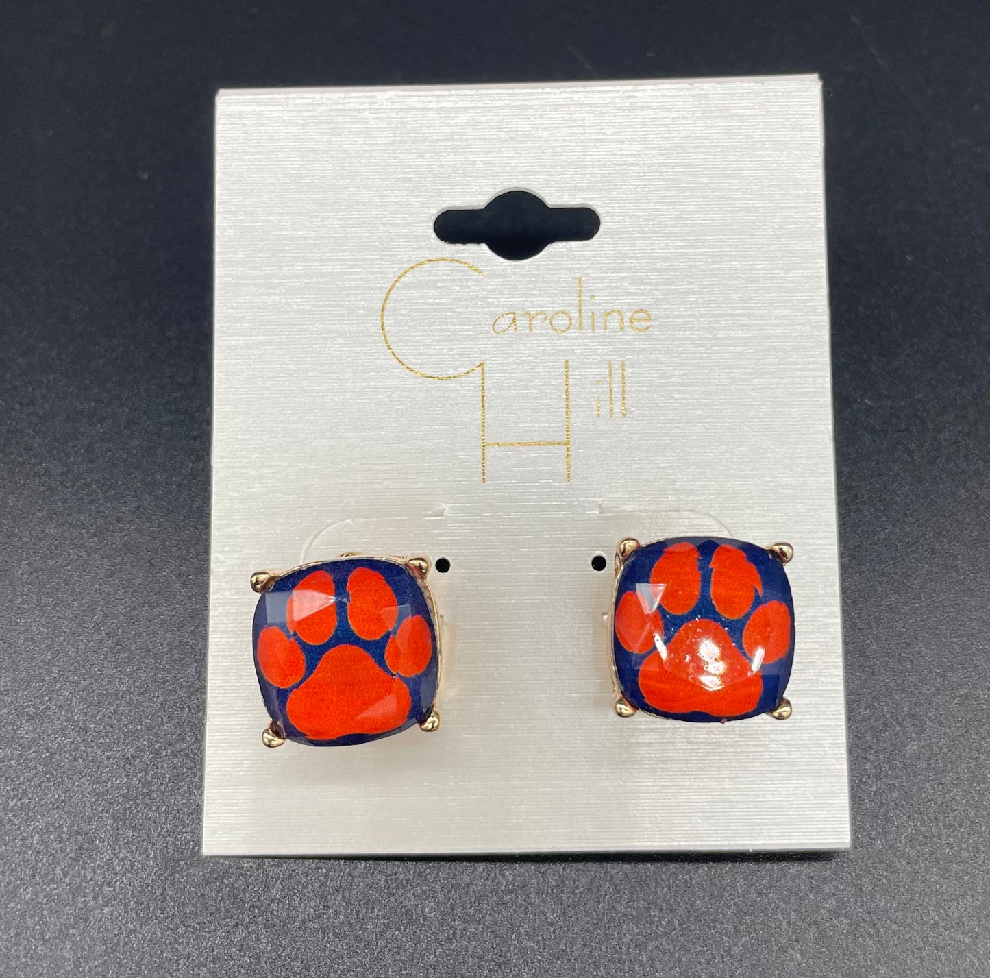 Navy and Orange Paw Print Studs