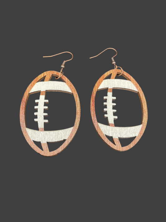 Wooden Football cut out earrings