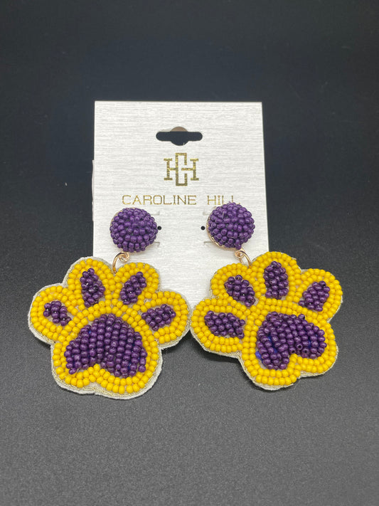 Purple and Gold Paw Print Earrings