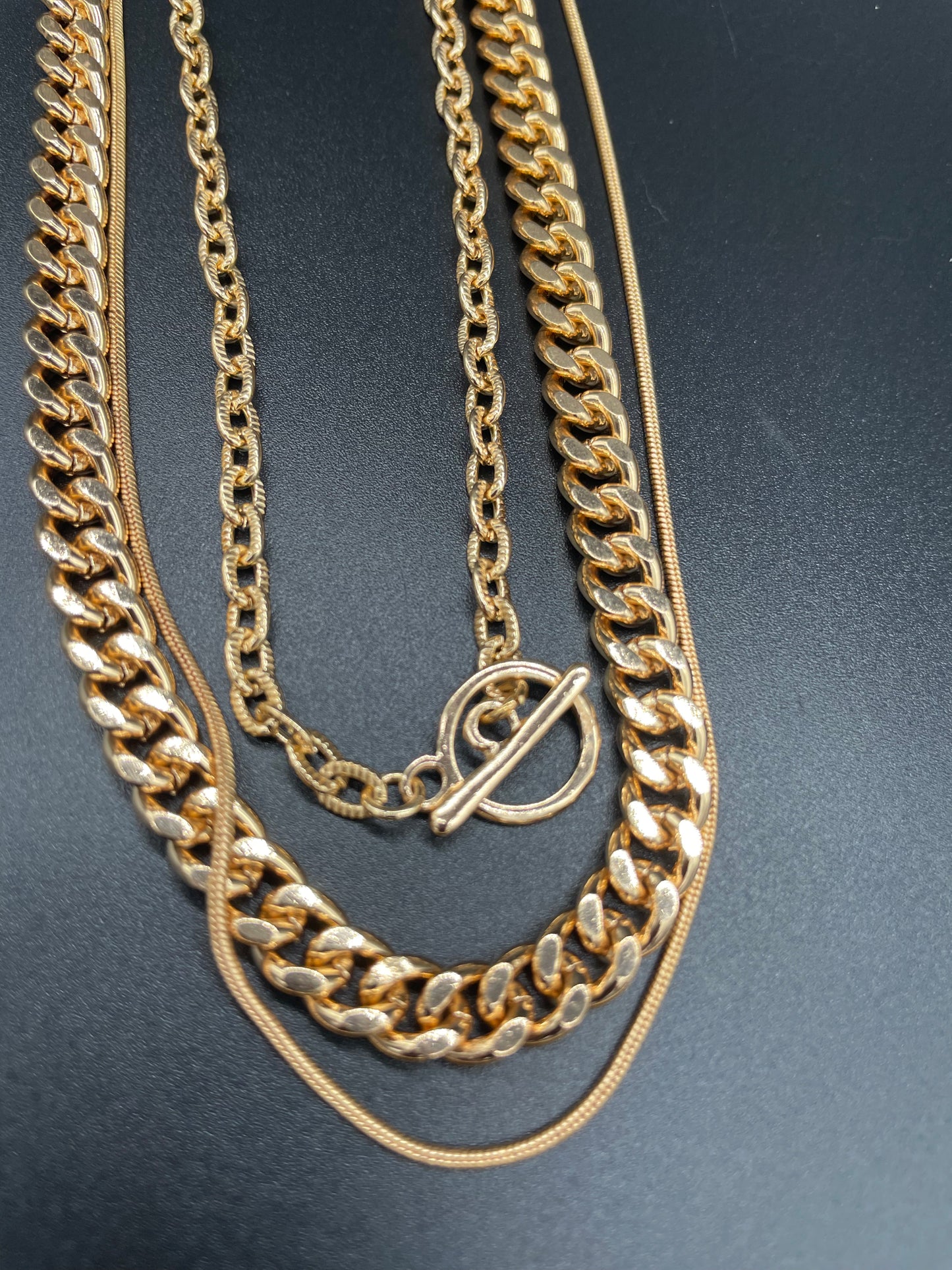 3 strand layering gold chains