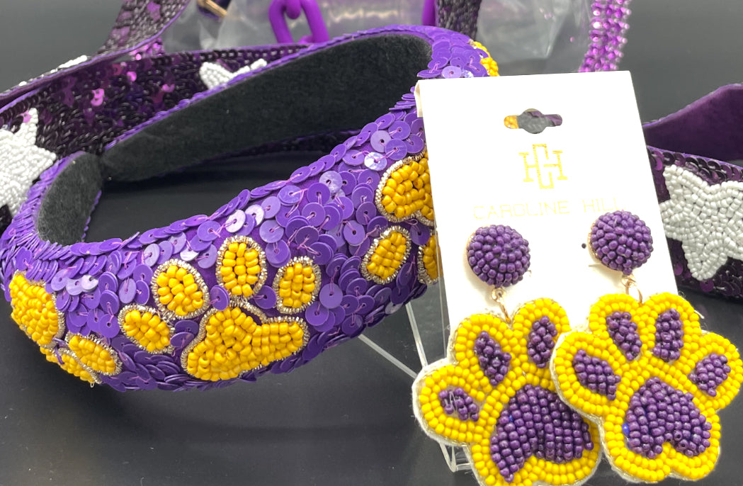 Purple and Gold Paw Print Headband