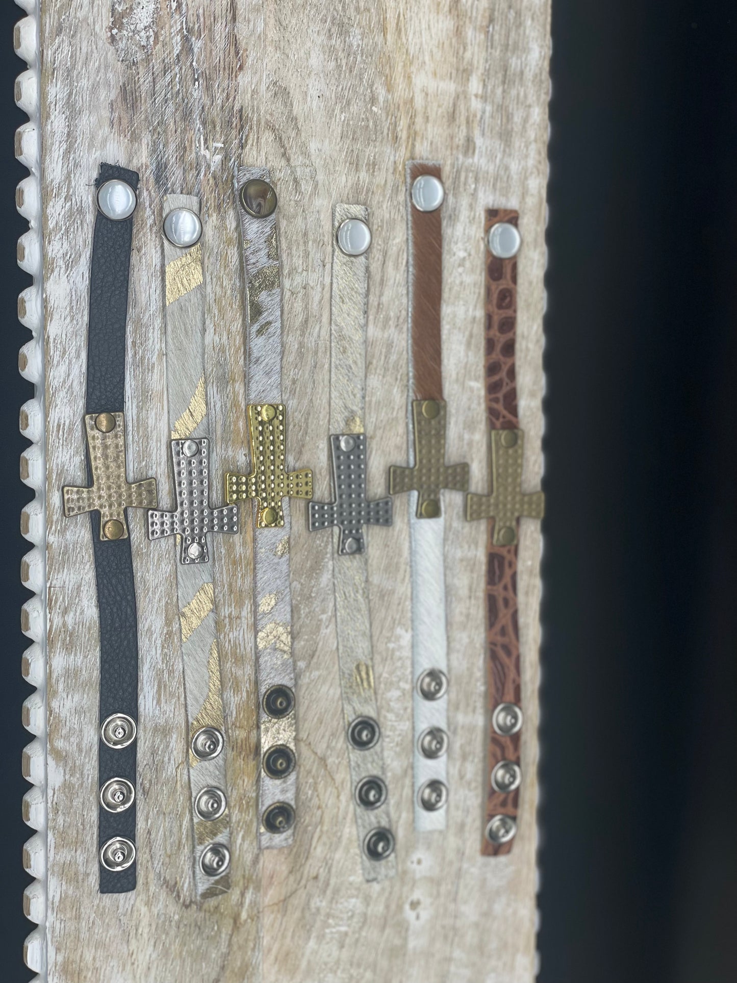 Leather Mini Cuff with Hammered Cross