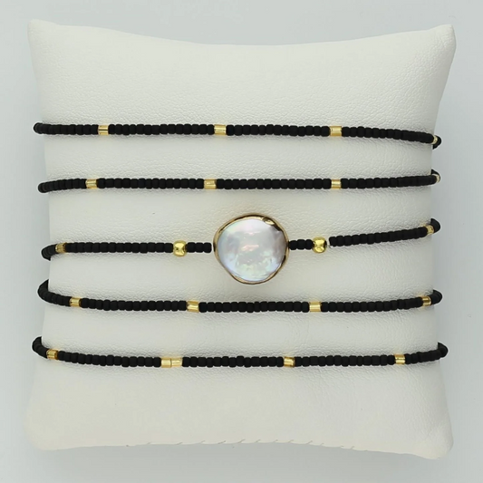 OMGenuine Pearl Bracelet Necklace in Black