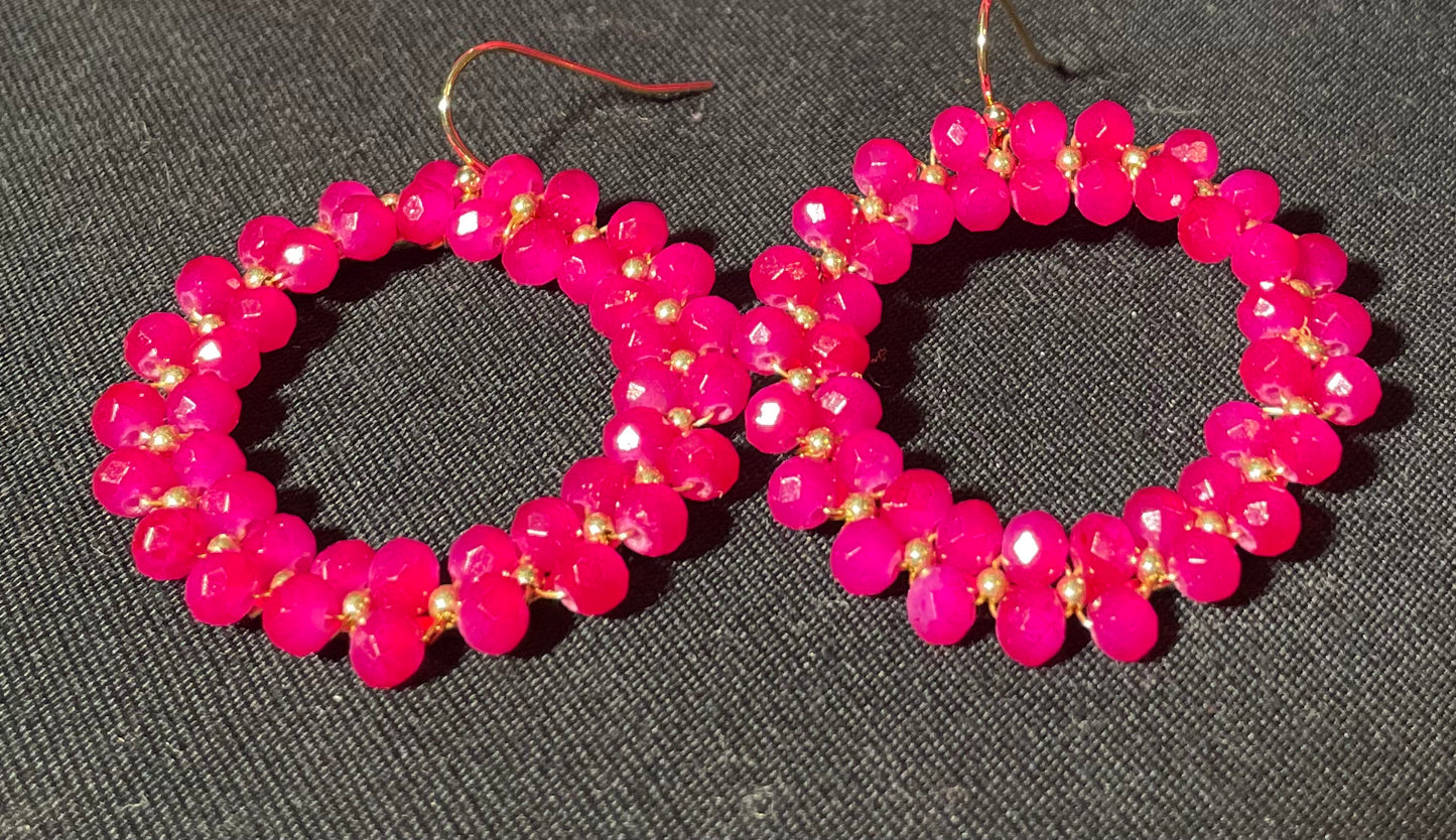 Fuschia crystal beaded earrings