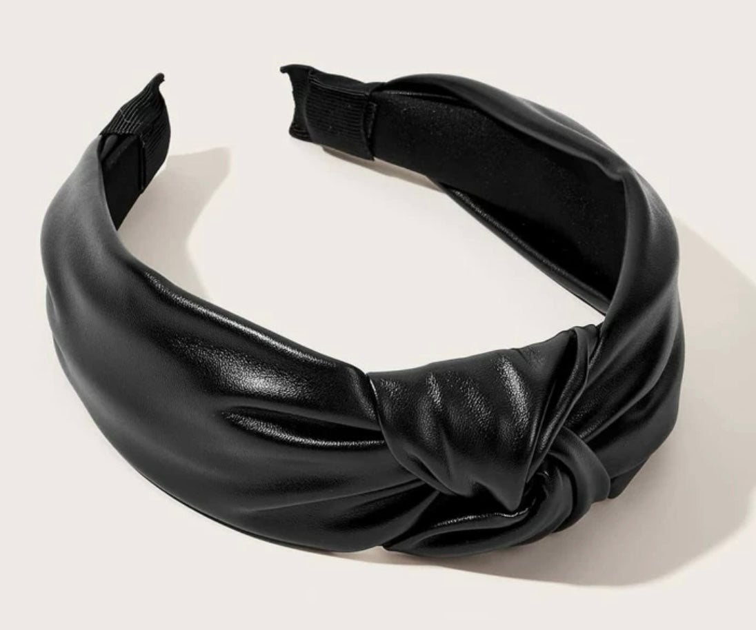 Black, vegan leather knotted headband