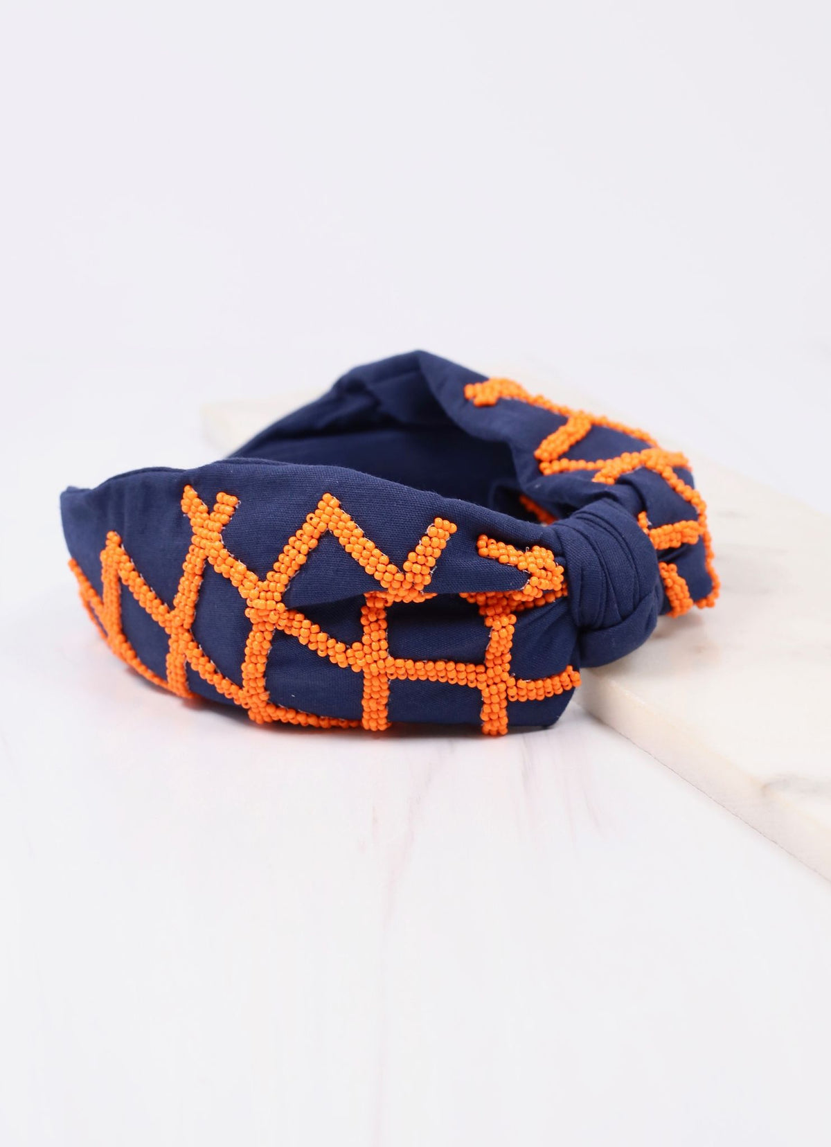 Navy and Orange Lattice Beaded Headband