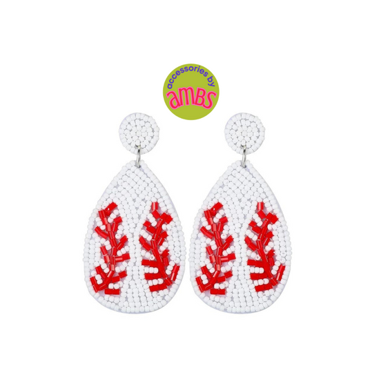 Game Day Seed Bead Baseball Earrings