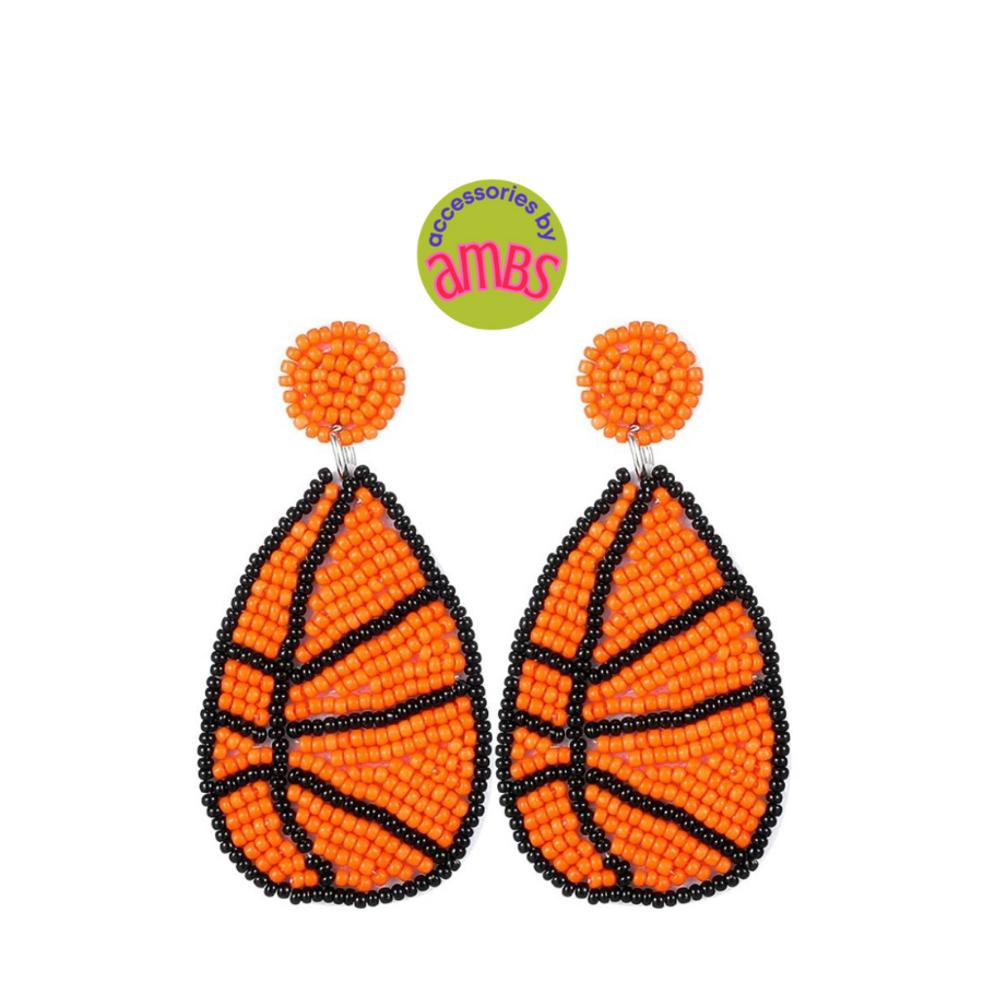 Game Day Seed Bead Basketball Earrings