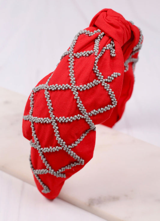 Red and Gray Lattice Beaded Headband