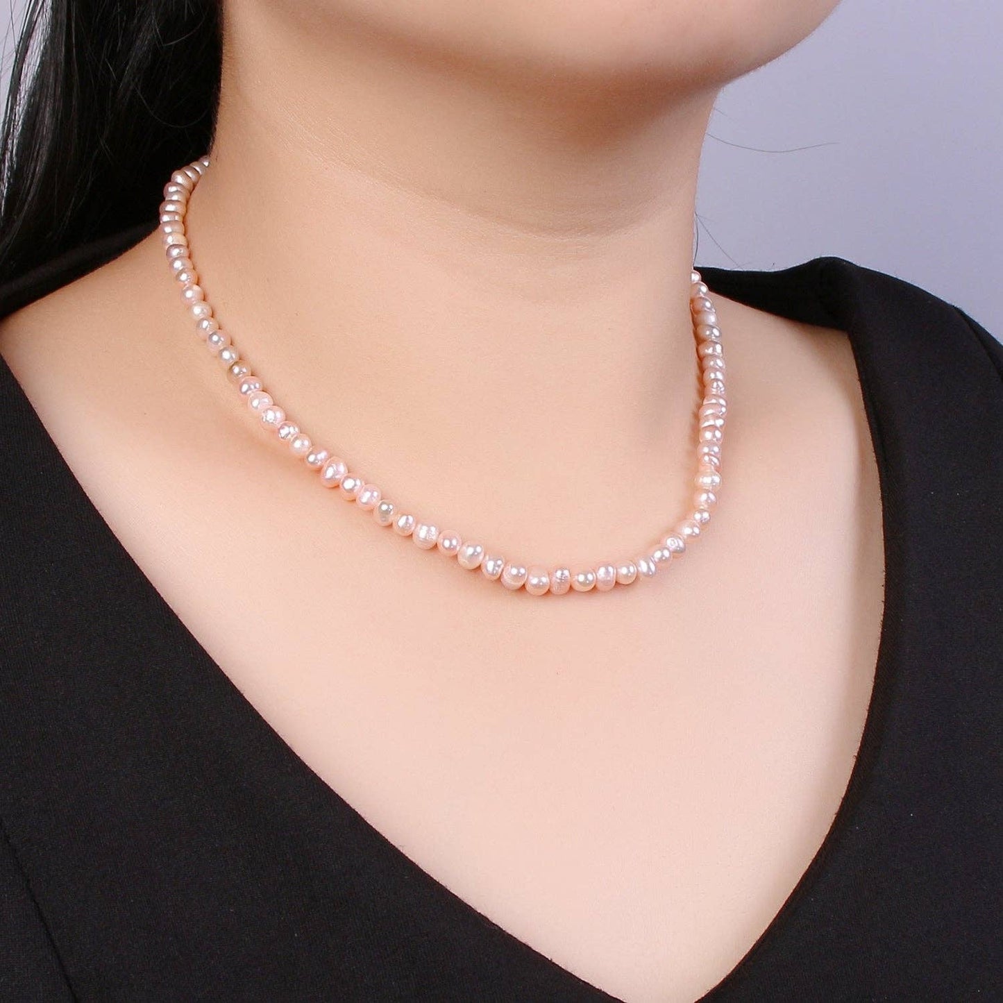 2mm Pink Freshwater Pearl 15 Inch Choker Necklace w. Extender