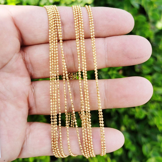 24K Gold Filled 1.5mm Dainty Round Beaded 18 Inch Layering Chain Necklace